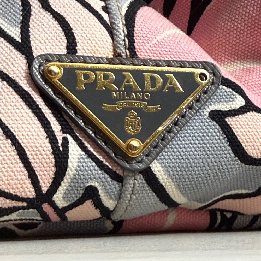 Prada RARE STAMPATA CANAPA ROSA FLORA Pink and Gray Tote w/ Prada strap! - Picture 4 of 17
